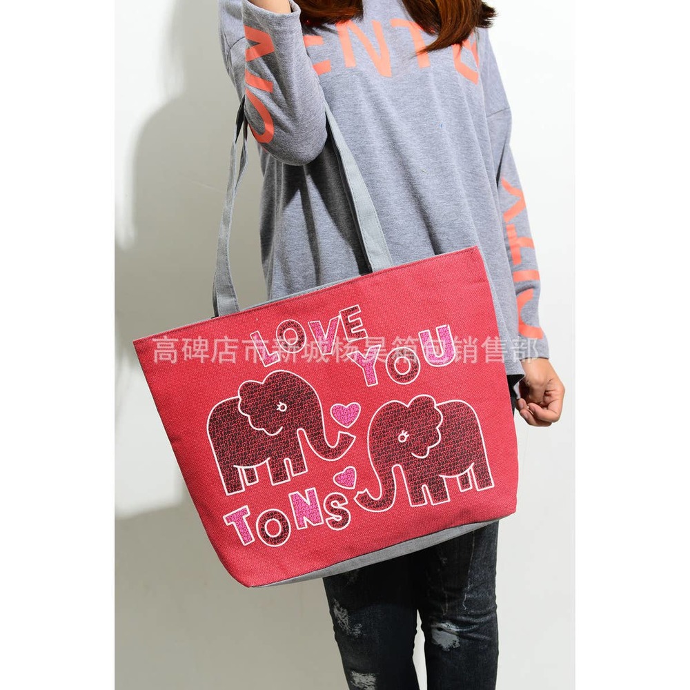 Love You Tons Zippered Elephant Canvas/Cotton Tote Bag